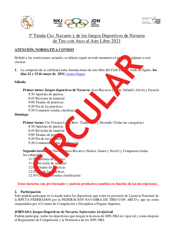CIRCULAR 3&ordf; Tirada Cto. NAVARRO AIRE LIBRE 2021